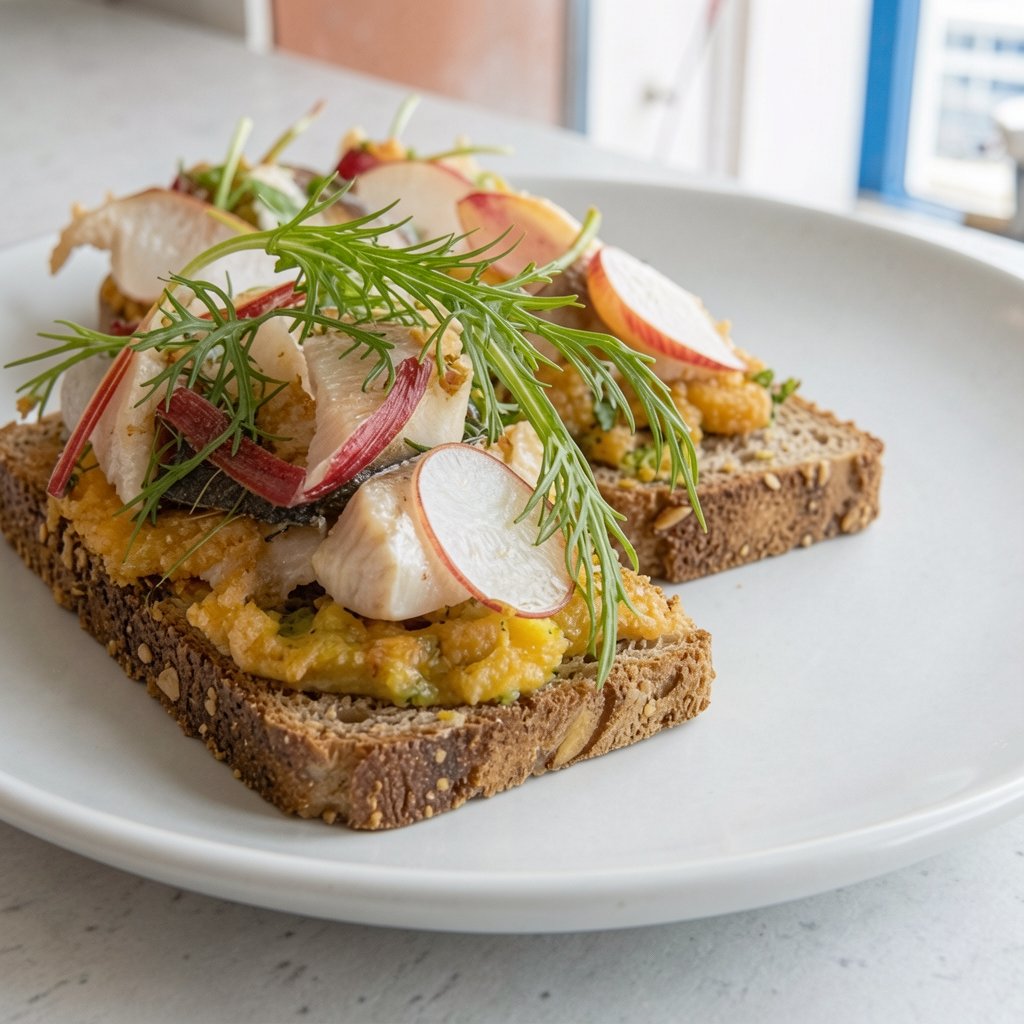 Smørrebrød: Danish Open-Faced Sandwiches with Fried Mackerel