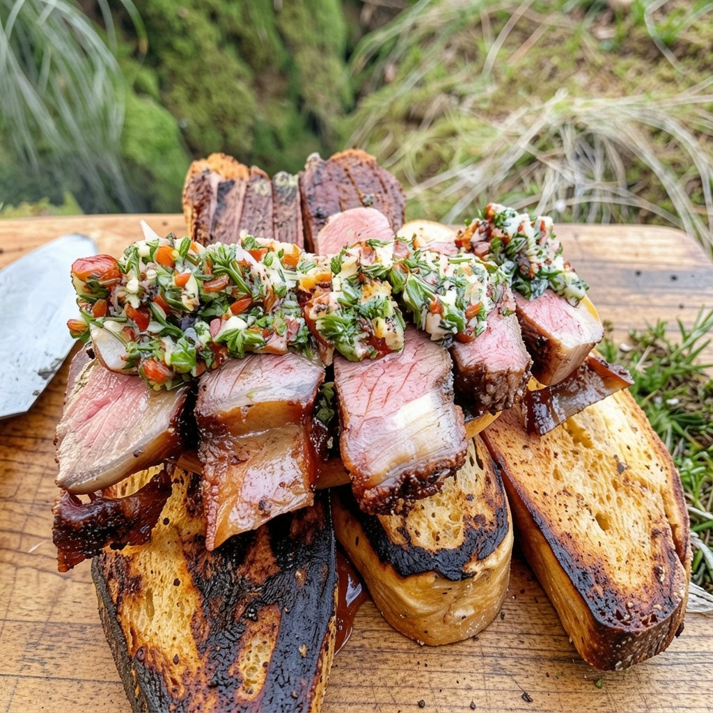 Campfire Steak with Herb Butter and Sourdough