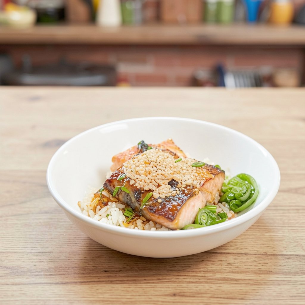 Soy-Glazed Salmon with Ginger-Scallion Rice