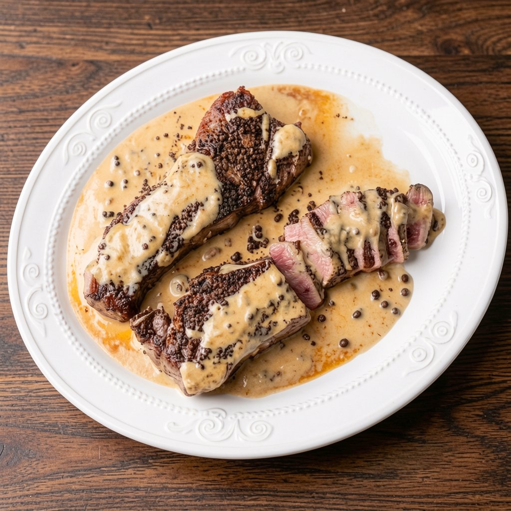 Steak au Poivre with Cognac Cream Sauce