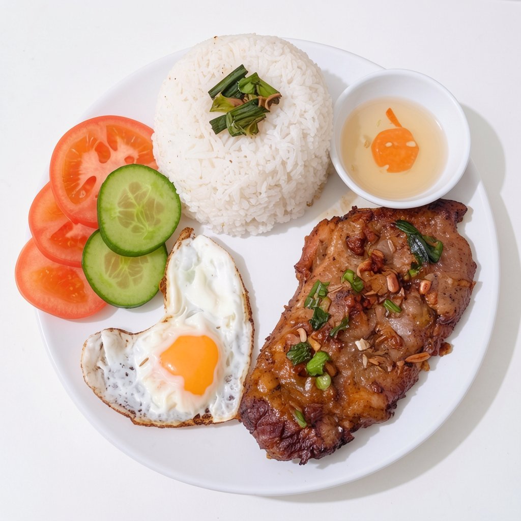 Vietnamese Grilled Pork Chop with Broken Rice and Sunny-Side Up Egg