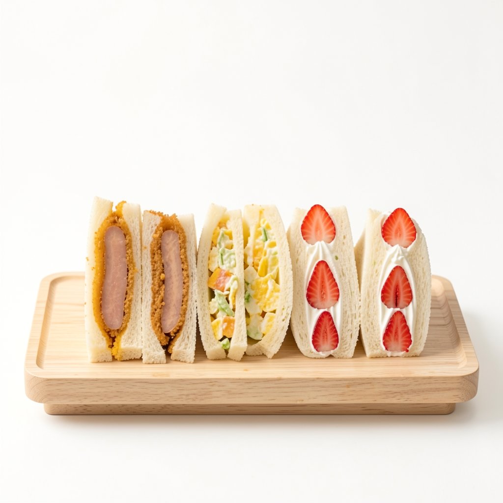 Japanese Sandwiches: Katsu, Egg Salad, and Strawberry Cream