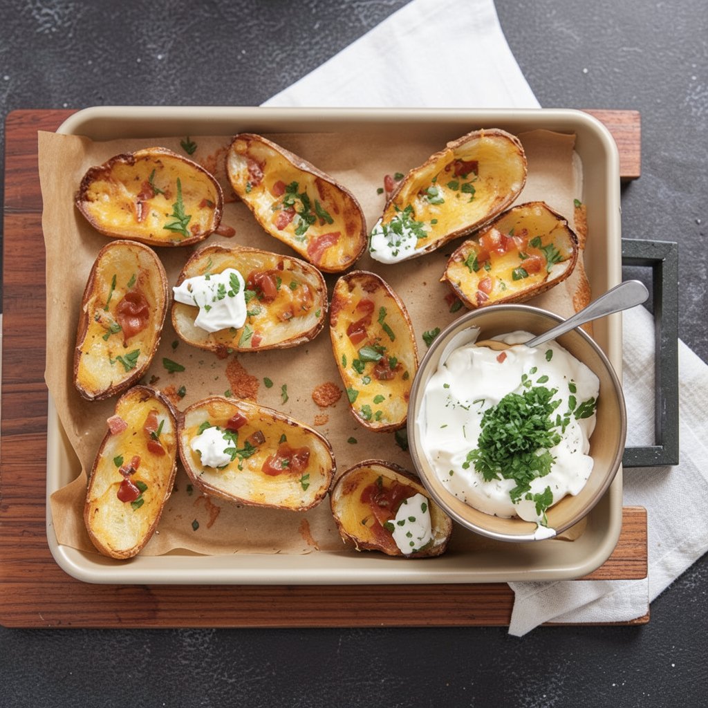 Loaded Potato Skins with Sour Cream Dip