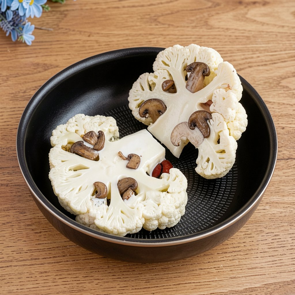 Cauliflower Steak with Mushrooms and Mozzarella