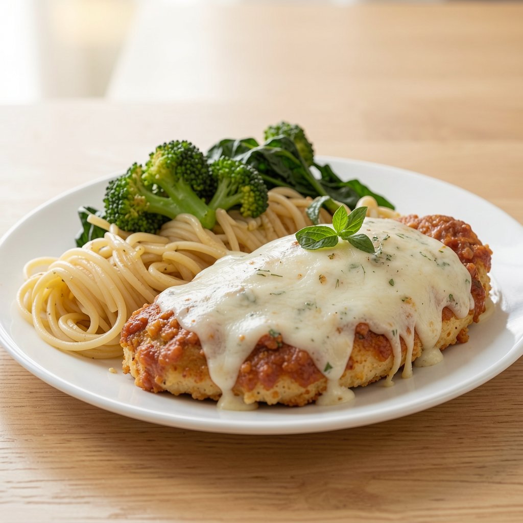 Chicken Parmesan with Spaghetti and Broccoli Rabe