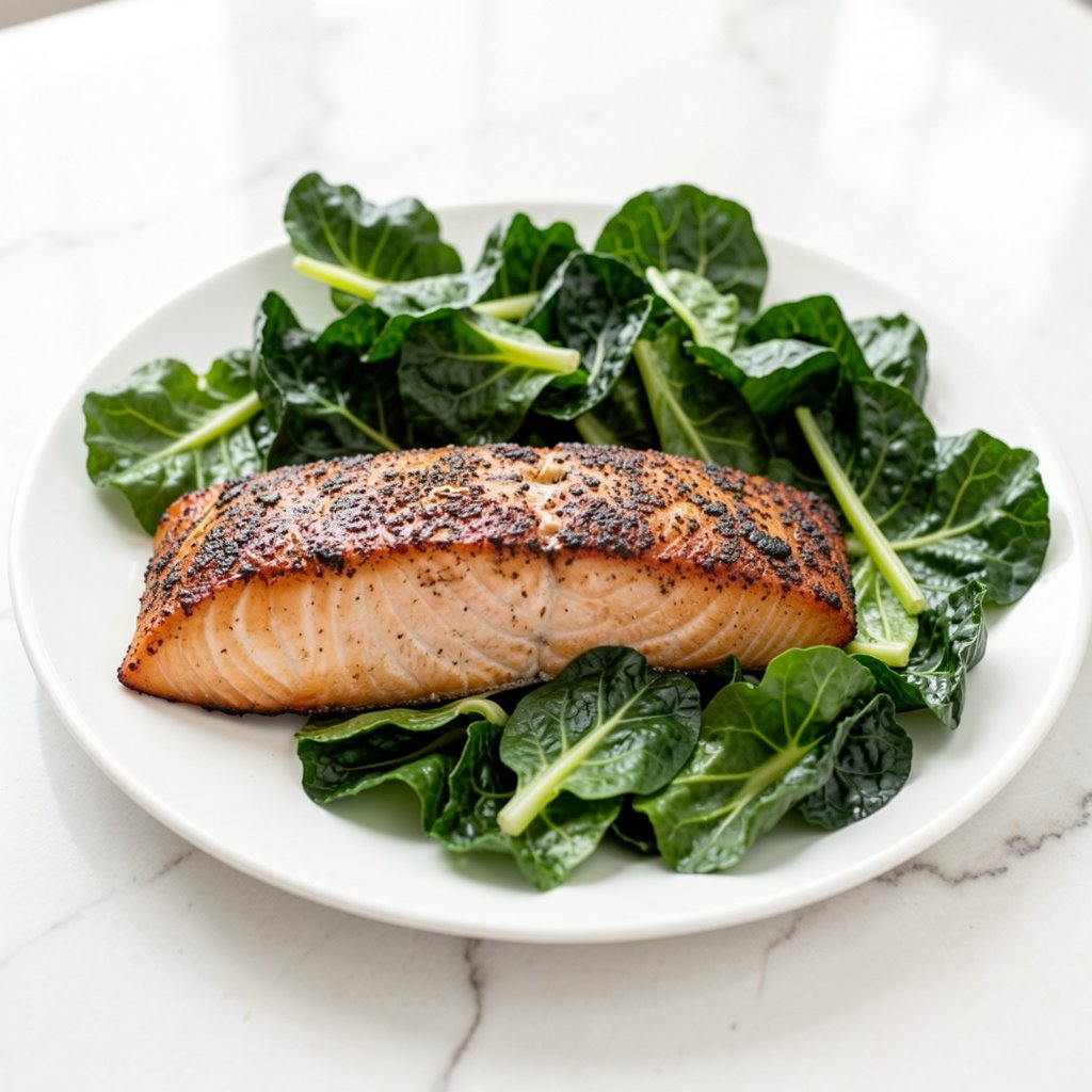 Blackened Salmon with Collard Greens Salad