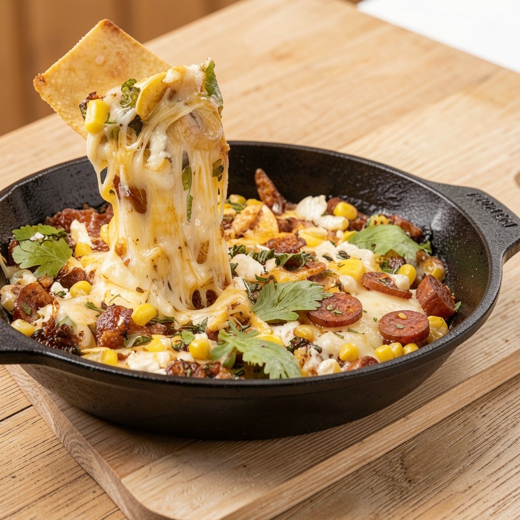 Queso Fundido with Chorizo and Corn